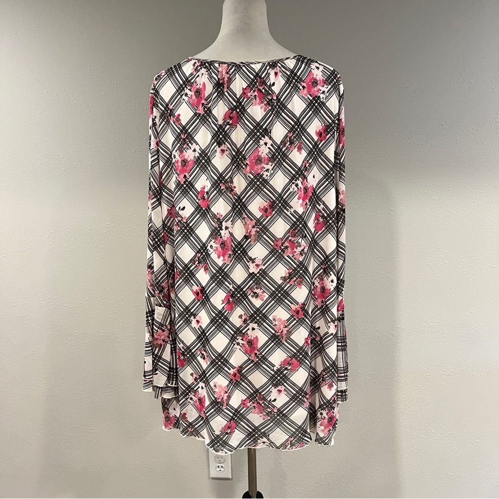 Lane Bryant Pink and Black Floral Plaid Blouse - Picture 6 of 11
